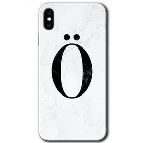 Apple iPhone X Beyaz Mermer Desenli O Harfi Baskılı Uyumlu Silikon Kılıf