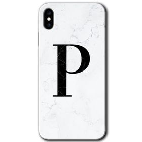 Apple iPhone X Beyaz Mermer Desenli P Harfi Baskılı Uyumlu Silikon Kılıf