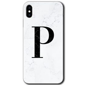 Apple iPhone X Beyaz Mermer Desenli P Harfi Baskılı Uyumlu Silikon Kılıf