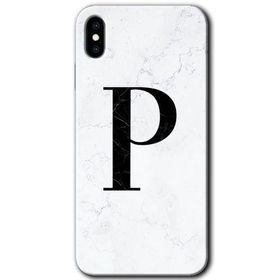 Apple iPhone X Beyaz Mermer Desenli P Harfi Baskılı Uyumlu Silikon Kılıf