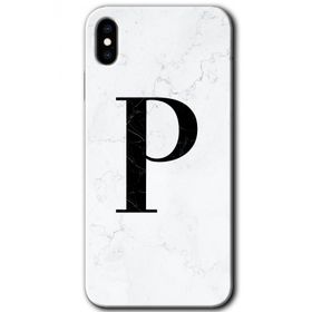 Apple iPhone X Beyaz Mermer Desenli P Harfi Baskılı Uyumlu Silikon Kılıf