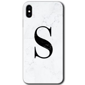 Apple iPhone X Beyaz Mermer Desenli S Harfi Baskılı Uyumlu Silikon Kılıf