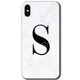 Apple iPhone X Beyaz Mermer Desenli S Harfi Baskılı Uyumlu Silikon Kılıf