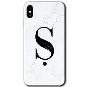 Apple iPhone X Beyaz Mermer Desenli S Harfi Baskılı Uyumlu Silikon Kılıf