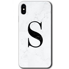 Apple iPhone X Beyaz Mermer Desenli S Harfi Baskılı Uyumlu Silikon Kılıf