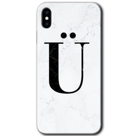 Apple iPhone X Beyaz Mermer Desenli U Harfi Baskılı Uyumlu Silikon Kılıf