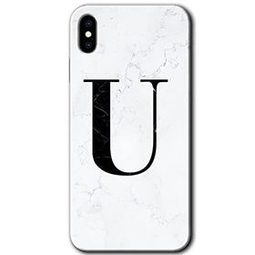Apple iPhone X Beyaz Mermer Desenli U Harfi Baskılı Uyumlu Silikon Kılıf