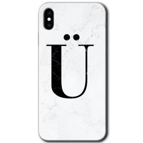 Apple iPhone X Beyaz Mermer Desenli U Harfi Baskılı Uyumlu Silikon Kılıf