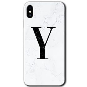 Apple iPhone X Beyaz Mermer Desenli Y Harfi Baskılı Uyumlu Silikon Kılıf