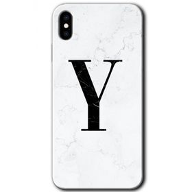 Apple iPhone X Beyaz Mermer Desenli Y Harfi Baskılı Uyumlu Silikon Kılıf