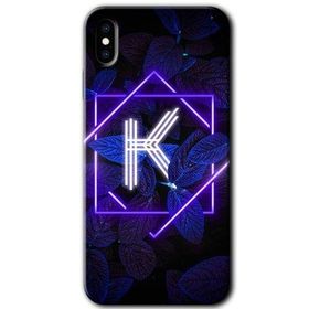 Apple iPhone X Dark Neon Yaprak K Harfi Baskılı Uyumlu Silikon Kılıf