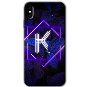 Apple iPhone X Dark Neon Yaprak K Harfi Baskılı Uyumlu Silikon Kılıf