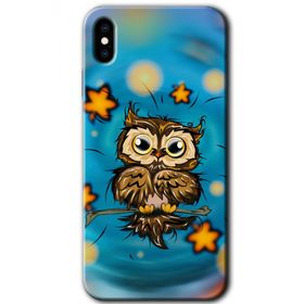 Apple iPhone X Owl Bird Stars Baskılı Uyumlu Silikon Kılıf