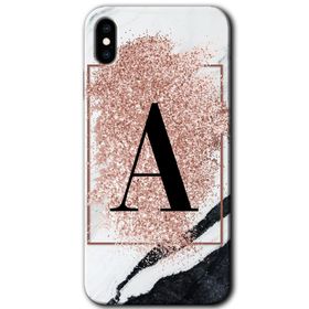Apple iPhone X Pembe Mermer Desenli A Harfi Baskılı Uyumlu Silikon Kılıf