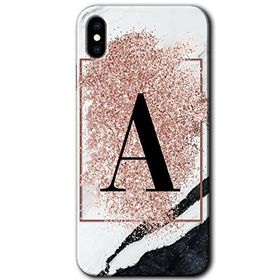 Apple iPhone X Pembe Mermer Desenli A Harfi Baskılı Uyumlu Silikon Kılıf