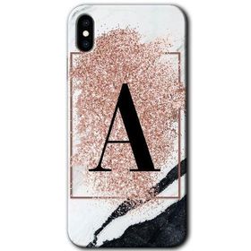 Apple iPhone X Pembe Mermer Desenli A Harfi Baskılı Uyumlu Silikon Kılıf