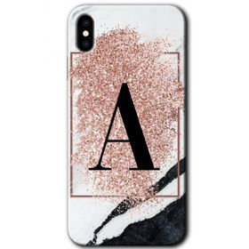 Apple iPhone X Pembe Mermer Desenli A Harfi Baskılı Uyumlu Silikon Kılıf