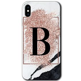 Apple iPhone X Pembe Mermer Desenli B Harfi Baskılı Uyumlu Silikon Kılıf