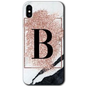 Apple iPhone X Pembe Mermer Desenli B Harfi Baskılı Uyumlu Silikon Kılıf