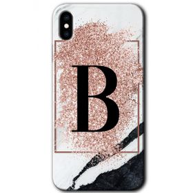 Apple iPhone X Pembe Mermer Desenli B Harfi Baskılı Uyumlu Silikon Kılıf