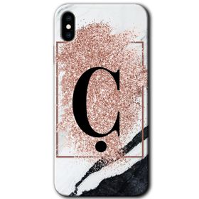 Apple iPhone X Pembe Mermer Desenli Ç Harfi Baskılı Uyumlu Silikon Kılıf