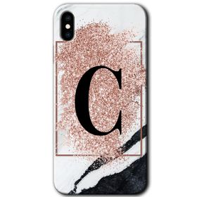 Apple iPhone X Pembe Mermer Desenli Ç Harfi Baskılı Uyumlu Silikon Kılıf