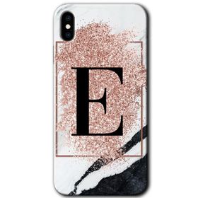 Apple iPhone X Pembe Mermer Desenli Ç Harfi Baskılı Uyumlu Silikon Kılıf