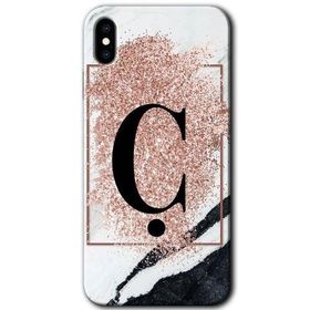 Apple iPhone X Pembe Mermer Desenli Ç Harfi Baskılı Uyumlu Silikon Kılıf