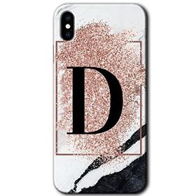 Apple iPhone X Pembe Mermer Desenli D Harfi Baskılı Uyumlu Silikon Kılıf