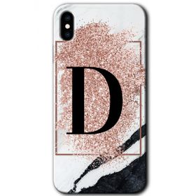Apple iPhone X Pembe Mermer Desenli D Harfi Baskılı Uyumlu Silikon Kılıf