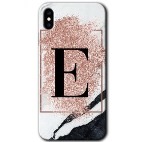 Apple iPhone X Pembe Mermer Desenli E Harfi Baskılı Uyumlu Silikon Kılıf