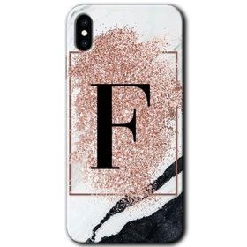 Apple iPhone X Pembe Mermer Desenli F Harfi Baskılı Uyumlu Silikon Kılıf