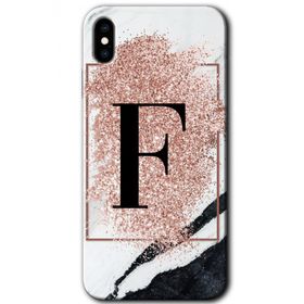 Apple iPhone X Pembe Mermer Desenli F Harfi Baskılı Uyumlu Silikon Kılıf