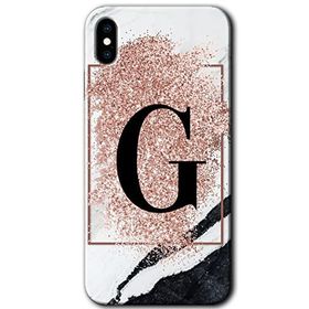 Apple iPhone X Pembe Mermer Desenli G Harfi Baskılı Uyumlu Silikon Kılıf