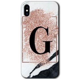Apple iPhone X Pembe Mermer Desenli G Harfi Baskılı Uyumlu Silikon Kılıf