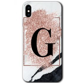 Apple iPhone X Pembe Mermer Desenli G Harfi Baskılı Uyumlu Silikon Kılıf
