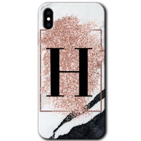 Apple iPhone X Pembe Mermer Desenli H Harfi Baskılı Uyumlu Silikon Kılıf