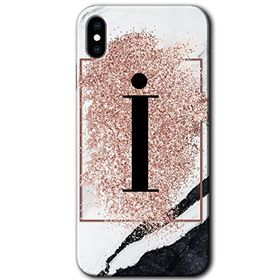Apple iPhone X Pembe Mermer Desenli I Harfi Baskılı Uyumlu Silikon Kılıf