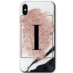 Apple iPhone X Pembe Mermer Desenli I Harfi Baskılı Uyumlu Silikon Kılıf
