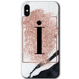 Apple iPhone X Pembe Mermer Desenli I Harfi Baskılı Uyumlu Silikon Kılıf