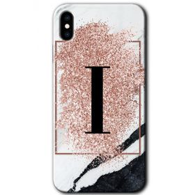 Apple iPhone X Pembe Mermer Desenli I Harfi Baskılı Uyumlu Silikon Kılıf