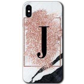 Apple iPhone X Pembe Mermer Desenli J Harfi Baskılı Uyumlu Silikon Kılıf