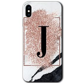 Apple iPhone X Pembe Mermer Desenli J Harfi Baskılı Uyumlu Silikon Kılıf