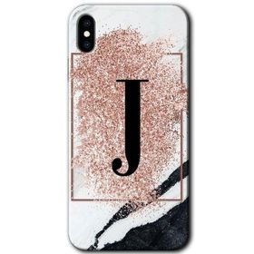 Apple iPhone X Pembe Mermer Desenli J Harfi Baskılı Uyumlu Silikon Kılıf