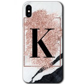 Apple iPhone X Pembe Mermer Desenli K Harfi Baskılı Uyumlu Silikon Kılıf