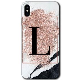 Apple iPhone X Pembe Mermer Desenli L Harfi Baskılı Uyumlu Silikon Kılıf