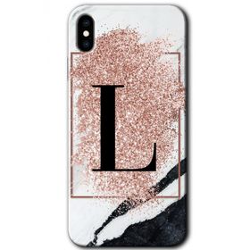 Apple iPhone X Pembe Mermer Desenli L Harfi Baskılı Uyumlu Silikon Kılıf