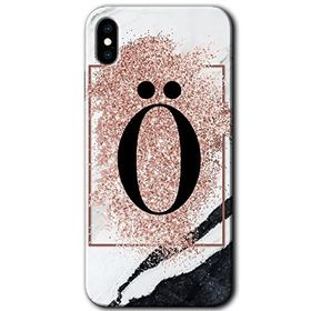 Apple iPhone X Pembe Mermer Desenli O Harfi Baskılı Uyumlu Silikon Kılıf