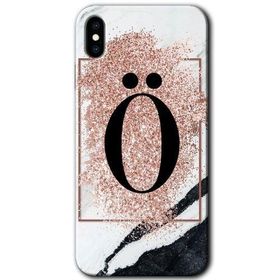 Apple iPhone X Pembe Mermer Desenli O Harfi Baskılı Uyumlu Silikon Kılıf