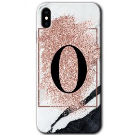 Apple iPhone X Pembe Mermer Desenli O Harfi Baskılı Uyumlu Silikon Kılıf